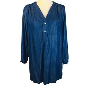 Honey Punch Women Dress Small Chambray Long Sleeve Shirt Dress Tencel Blue